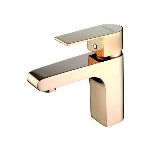 Single Lever Basin Mixer with 450mm Long  SS Braided Hose  Rose Gold